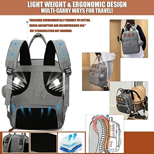 Heegel Baby Diaper Bag Backpack with Changing Station, best baby registry shower gifts, Baby Diaper Bags for Men and Women，Essential Gifts for New Parents of Babies（Gray - 3