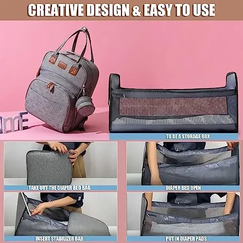 Heegel Baby Diaper Bag Backpack with Changing Station, best baby registry shower gifts, Baby Diaper Bags for Men and Women，Essential Gifts for New Parents of Babies（Gray - 6