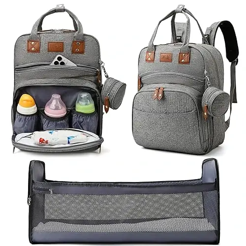 Heegel Baby Diaper Bag Backpack with Changing Station, best baby registry shower gifts, Baby Diaper Bags for Men and Women，Essential Gifts for New Parents of Babies（Gray - 1
