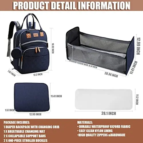 Heegel Chaqaloq Diaper Bag Backpack almashtirish stantsiyasi bilan, eng yaxshi chaqaloq ro'yxatga olish dush sovg'alari, Erkaklar va ayollar uchun chaqaloq diaper sumkalari，Chaqaloqlarning yangi ota-onalari uchun muhim sovg'alar（Qorong'u ko'k） - 4