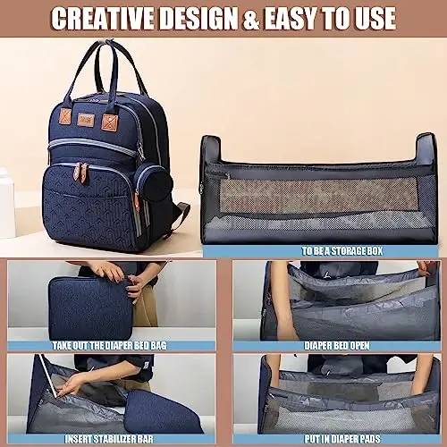 Heegel Chaqaloq Diaper Bag Backpack almashtirish stantsiyasi bilan, eng yaxshi chaqaloq ro'yxatga olish dush sovg'alari, Erkaklar va ayollar uchun chaqaloq diaper sumkalari，Chaqaloqlarning yangi ota-onalari uchun muhim sovg'alar（Qorong'u ko'k） - 6