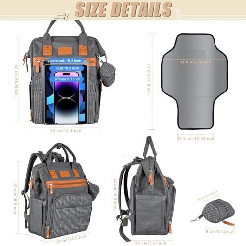 Heegel Diaper Backpack with Changing Pad, Baby Diaper Bag for Mom & Dad with Multipurpose Pockets, Large Stylish Baby Bag for Boy, Girl, Toddler (Dark Grey) - 5