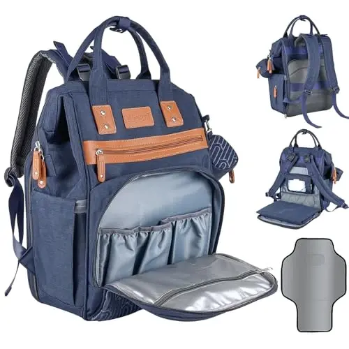 Heegel Diaper Backpack with Changing Pad, Baby Diaper Bag for Mom & Dad with Multipurpose Pockets, Large Stylish Baby Bag for Boy & Girl Toddler (Navy Blue) 