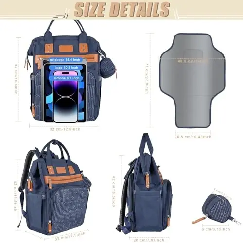 Heegel Diaper Backpack with Changing Pad, Baby Diaper Bag for Mom & Dad with Multipurpose Pockets, Large Stylish Baby Bag for Boy & Girl Toddler (Navy Blue) - 5