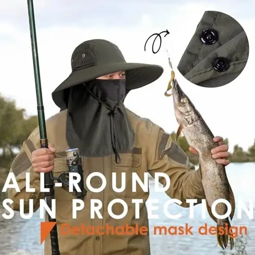 HEEHIPOO Erkaklar Ayollar Baliq Ovlash Shlyapasi UPF 50+ Keng Qirrali Quyosh Shlyapasi Yuz Qopqog'i va Bo'yin Qopqog'i bilan - 5