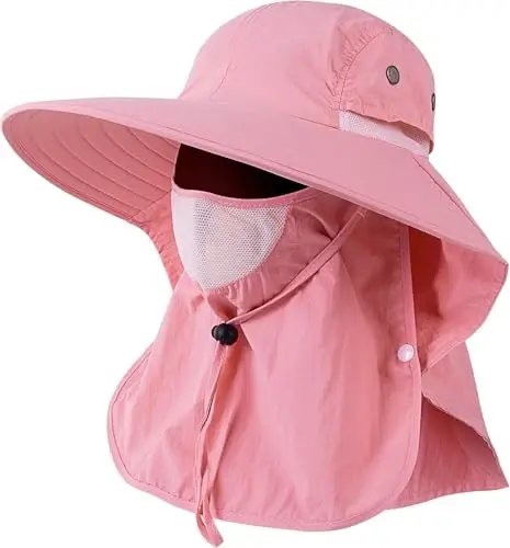 HEEHIPOO Mens Women Fishing Hat UPF 50+ Wide Brim Sun Hat with Face Cover & Neck Flap - HEEHIPOO