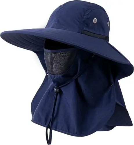 HEEHIPOO Mens Women Fishing Hat UPF 50+ Wide Brim Sun Hat with Face Cover & Neck Flap 