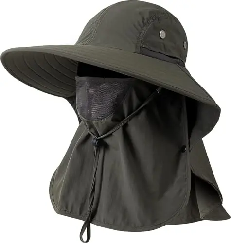 HEEHIPOO Mens Women Fishing Hat UPF 50+ Wide Brim Sun Hat with Face Cover & Neck Flap - 1