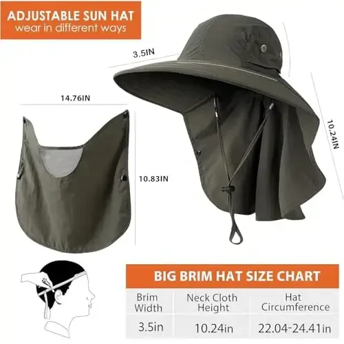 HEEHIPOO Mens Women Fishing Hat UPF 50+ Wide Brim Sun Hat with Face Cover & Neck Flap - MODAZONE (1)