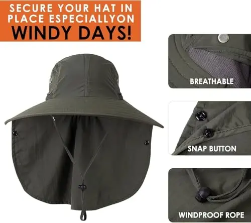 HEEHIPOO Mens Women Fishing Hat UPF 50+ Wide Brim Sun Hat with Face Cover & Neck Flap - 4