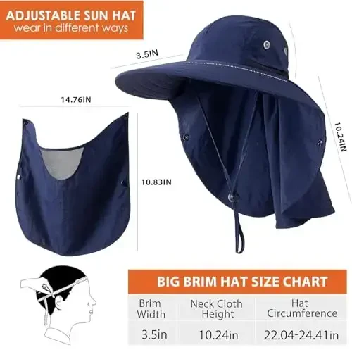 HEEHIPOO Mens Women Fishing Hat UPF 50+ Wide Brim Sun Hat with Face Cover & Neck Flap - 2