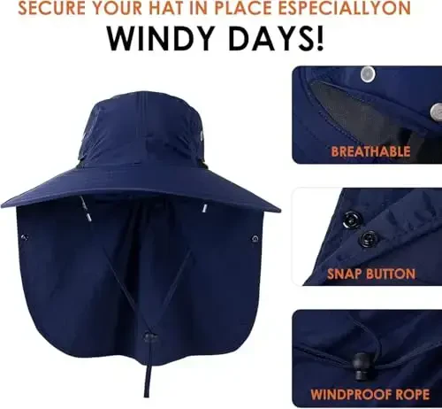 HEEHIPOO Mens Women Fishing Hat UPF 50+ Wide Brim Sun Hat with Face Cover & Neck Flap - 4