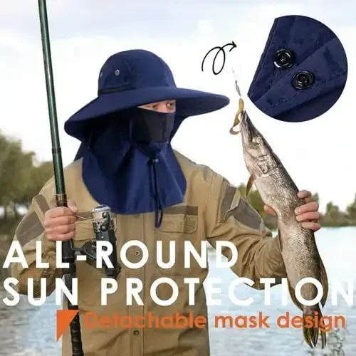 HEEHIPOO Mens Women Fishing Hat UPF 50+ Wide Brim Sun Hat with Face Cover & Neck Flap - 5