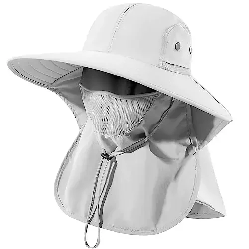 HEEHIPOO Mens Women Fishing Hat UPF 50+ Wide Brim Sun Hat with Face Cover & Neck Flap - 1