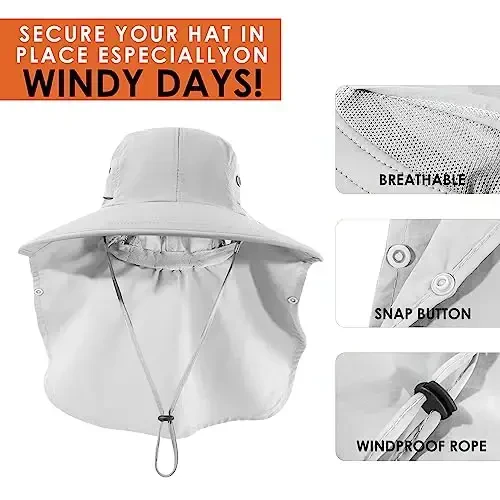 HEEHIPOO Mens Women Fishing Hat UPF 50+ Wide Brim Sun Hat with Face Cover & Neck Flap - 3