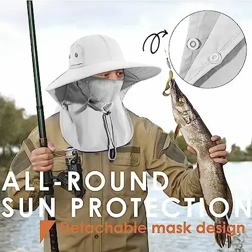 HEEHIPOO Mens Women Fishing Hat UPF 50+ Wide Brim Sun Hat with Face Cover & Neck Flap - 4