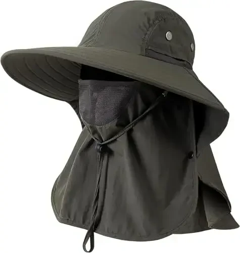 HEEHIPOO Mens Women Fishing Hat UPF 50+ Wide Brim Sun Hat with Face Cover & Neck Flap 