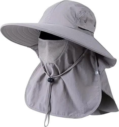 HEEHIPOO Mens Women Fishing Hat UPF 50+ Wide Brim Sun Hat with Face Cover & Neck Flap - 1