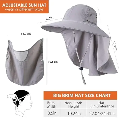 HEEHIPOO Mens Women Fishing Hat UPF 50+ Wide Brim Sun Hat with Face Cover & Neck Flap - 2