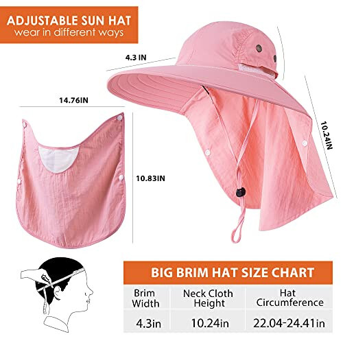 HEEHIPOO Mens Women Fishing Hat UPF 50+ Wide Brim Sun Hat with Face Cover & Neck Flap - 9