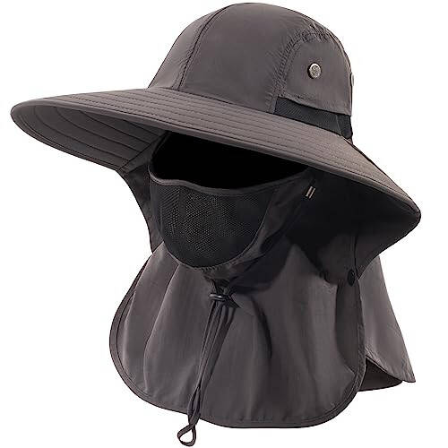 HEEHIPOO Mens Women Fishing Hat UPF 50+ Wide Brim Sun Hat with Face Cover & Neck Flap - 1