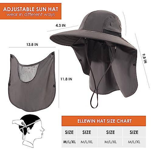 HEEHIPOO Mens Women Fishing Hat UPF 50+ Wide Brim Sun Hat with Face Cover & Neck Flap - 2