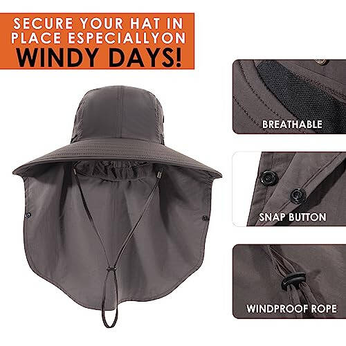 HEEHIPOO Mens Women Fishing Hat UPF 50+ Wide Brim Sun Hat with Face Cover & Neck Flap - 4