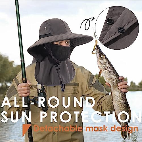 HEEHIPOO Mens Women Fishing Hat UPF 50+ Wide Brim Sun Hat with Face Cover & Neck Flap - 5