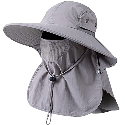 HEEHIPOO Mens Women Fishing Hat UPF 50+ Wide Brim Sun Hat with Face Cover & Neck Flap - 1