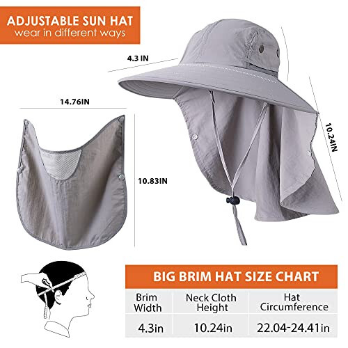 HEEHIPOO Mens Women Fishing Hat UPF 50+ Wide Brim Sun Hat with Face Cover & Neck Flap - 2