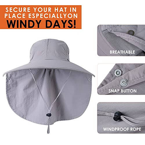 HEEHIPOO Mens Women Fishing Hat UPF 50+ Wide Brim Sun Hat with Face Cover & Neck Flap - 4