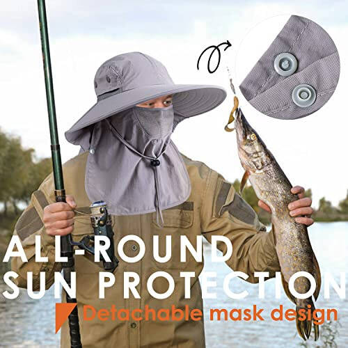 HEEHIPOO Mens Women Fishing Hat UPF 50+ Wide Brim Sun Hat with Face Cover & Neck Flap - 5