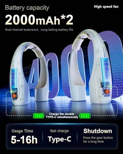 Heelkl AI Bo'yin Ventilyatori, 4 tezlikda sozlanadigan ko'chma shaxsiy ventilyator, qayta zaryadlanadigan, 4000 mAh batareya tezroq sovutish kiyiladigan ventilyator, uy, ofis, sayohat, ochiq havoda ultra jim - shampan - 4