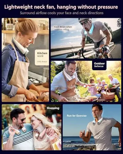 Heelkl AI Bo'yin Ventilyatori, 4 tezlikda sozlanadigan ko'chma shaxsiy ventilyator, qayta zaryadlanadigan, 4000 mAh batareya tezroq sovutish kiyiladigan ventilyator, uy, ofis, sayohat, ochiq havoda ultra jim - shampan - 5