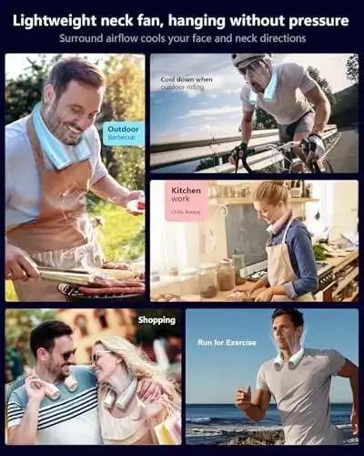 Heelkl AI bo'yin ventilyatori, 4 tezlikda sozlanishi mumkin bo'lgan shaxsiy portativ fan qayta zaryadlanuvchi, 4000 mAh batareya bilan tezroq sovutadigan taqiladigan fan, uy, ofis, sayohat, ochiq havoda foydalanish uchun ultra sokin - oq ko'k - 6