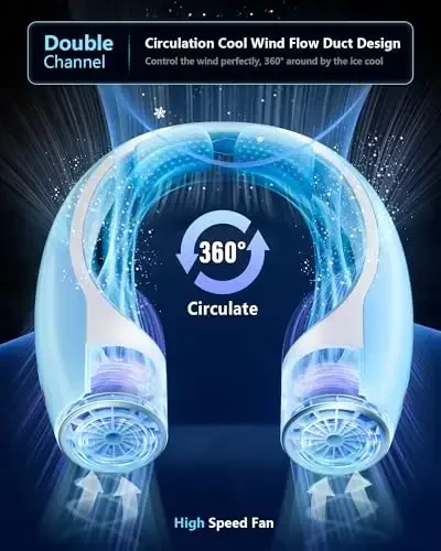 Heelkl AI Neck Fan, 4 Speeds Adjustable Portable Personal Fan Rechargeable, 4000 mAh Battery Faster Cooling Wearable Fan, Ultra Quiet for Home, Office, Travel, Outdoor - White Blue - 2