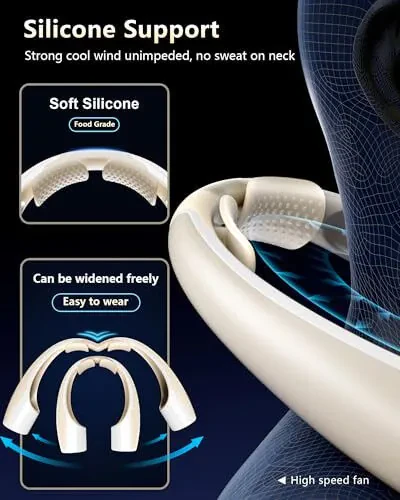 Heelkl AI Neck Fan, 4 Speeds Adjustable Portable Personal Fan Rechargeable, 4000 mAh Battery Faster Cooling Wearable Fan, Ultra Quiet for Home, Office, Travel, Outdoor - Champagne - 3