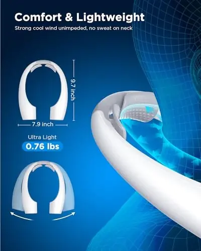 Heelkl AI Neck Fan, 4 Speeds Adjustable Portable Personal Fan Rechargeable, 4000 mAh Battery Faster Cooling Wearable Fan, Ultra Quiet for Home, Office, Travel, Outdoor - 3
