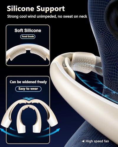 Heelkl AI Neck Fan, 4 Speeds Adjustable Portable Personal Fan Rechargeable, 4000 mAh Battery Faster Cooling Wearable Fan, Ultra Quiet for Home, Office, Travel, Outdoor - Champagne - 3