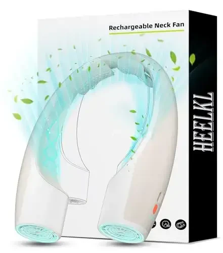 Heelkl AI Neck Fan, 4 Speeds Adjustable Portable Personal Fan Rechargeable, 4000 mAh Battery Faster Cooling Wearable Fan, Ultra Quiet for Home, Office, Travel, Outdoor - Champagne - 6