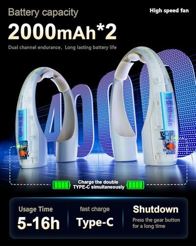 Heelkl AI Neck Fan, 4 Speeds Adjustable Portable Personal Fan Rechargeable, 4000 mAh Battery Faster Cooling Wearable Fan, Ultra Quiet for Home, Office, Travel, Outdoor - Champagne - 4