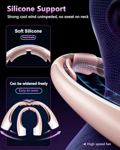 Heelkl AI Neck Fan, 4 Speeds Adjustable Portable Personal Fan Rechargeable, 4000 mAh Battery Faster Cooling Wearable Fan, Ultra Quiet for Home, Office, Travel, Outdoor - PInk - 4
