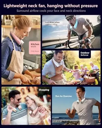 Heelkl AI Neck Fan, 4 Speeds Adjustable Portable Personal Fan Rechargeable, 4000 mAh Battery Faster Cooling Wearable Fan, Ultra Quiet for Home, Office, Travel, Outdoor - PInk - 6