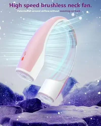 Heelkl AI Neck Fan, 4 Speeds Adjustable Portable Personal Fan Rechargeable, 4000 mAh Battery Faster Cooling Wearable Fan, Ultra Quiet for Home, Office, Travel, Outdoor - PInk - 7