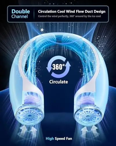Heelkl AI Neck Fan, 4 Speeds Adjustable Portable Personal Fan Rechargeable, 4000 mAh Battery Faster Cooling Wearable Fan, Ultra Quiet for Home, Office, Travel, Outdoor - White Blue - 2