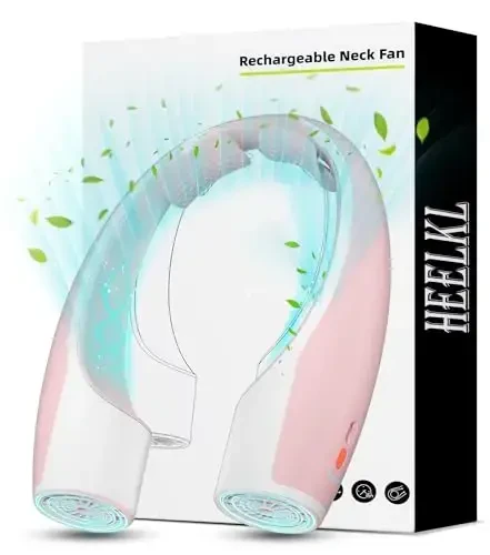 Heelkl AI Neck Fan, 4 tezlikda sozlanishi mumkin bo'lgan portativ shaxsiy fan qayta zaryadlanuvchi, 4000 mAh batareya tezroq sovutadigan taqiladigan fan, uy, ofis, sayohat, tashqi makon uchun ultra sokin - PInk - 1