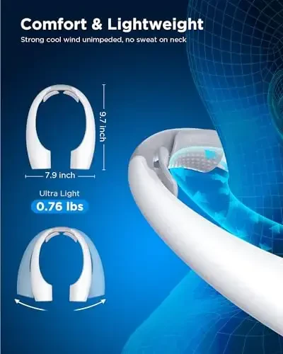 Heelkl AI Neck Fan, 4 tezlikda sozlanishi mumkin bo'lgan portativ shaxsiy fan qayta zaryadlanuvchi, 4000 mAh batareya tezroq sovutish mumkin bo'lgan fan, uy, ofis, sayohat, ochiq havoda foydalanish uchun ultra sokin - 3