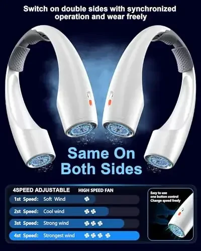 Heelkl AI Neck Fan, 4 tezlikda sozlanishi mumkin bo'lgan portativ shaxsiy fan qayta zaryadlanuvchi, 4000 mAh batareya tezroq sovutish mumkin bo'lgan fan, uy, ofis, sayohat, ochiq havoda foydalanish uchun ultra sokin - 4