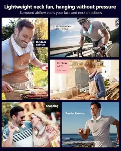 Heelkl AI Neck Fan, 4 tezlikda sozlanishi mumkin bo'lgan portativ shaxsiy fan qayta zaryadlanuvchi, 4000 mAh batareya tezroq sovutish mumkin bo'lgan fan, uy, ofis, sayohat, ochiq havoda foydalanish uchun ultra sokin - 6