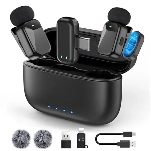 HEHOTTC Mini Wireless Lavalier Microphones for iPhone 15/16/17 & Android, 30H Battery Life with Charging Case, Lapel Microphone Wireless for Video Recording Vlogging - 1